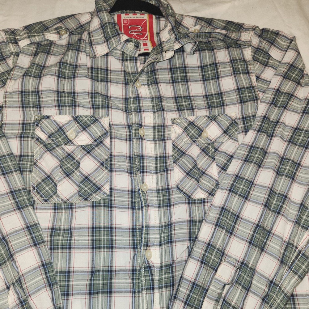 Jachs Just A Cheap Shirt Mens Medium Green Blue Plaid Button Down 921-210 Cotton